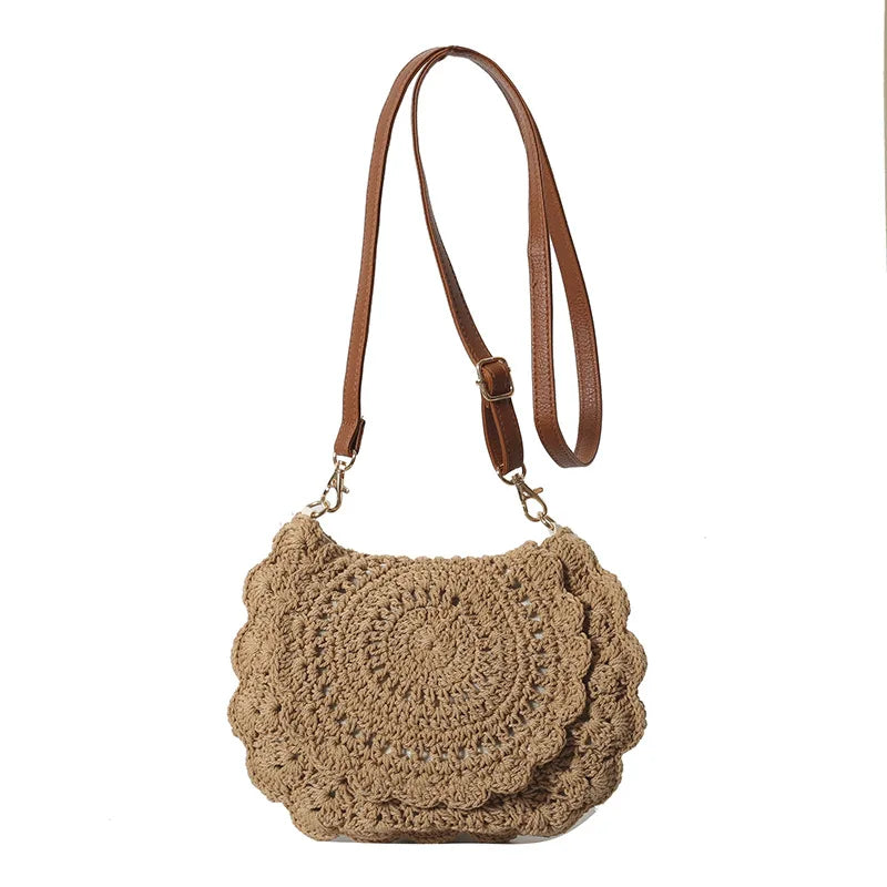 Fashion Hollow Woven Shoulder Bag for Women – Handmade Cotton Thread Crochet Crossbody Bag