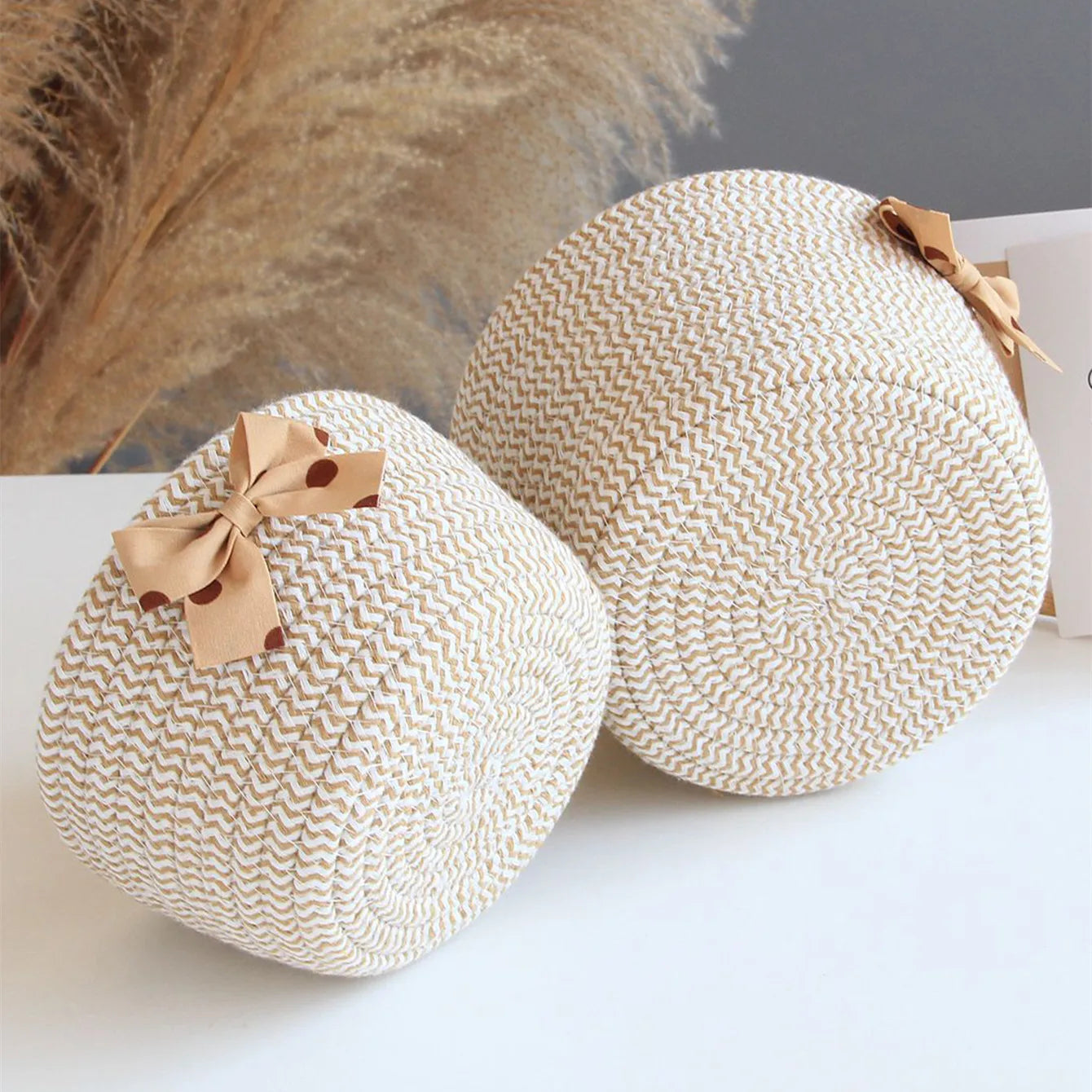 Handmade Bowknot Cotton Rope Storage Baskets