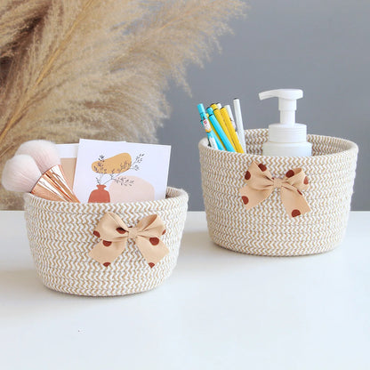 Handmade Bowknot Cotton Rope Storage Baskets