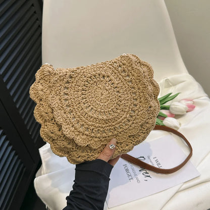 Fashion Hollow Woven Shoulder Bag for Women – Handmade Cotton Thread Crochet Crossbody Bag