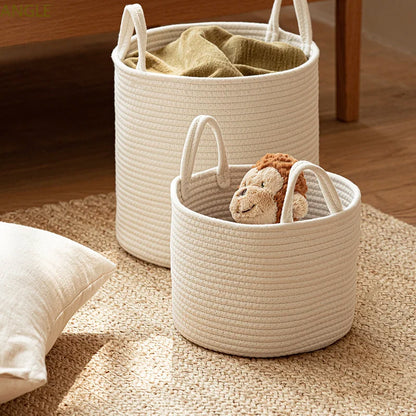 Solid White Cotton Rope Woven Storage Basket