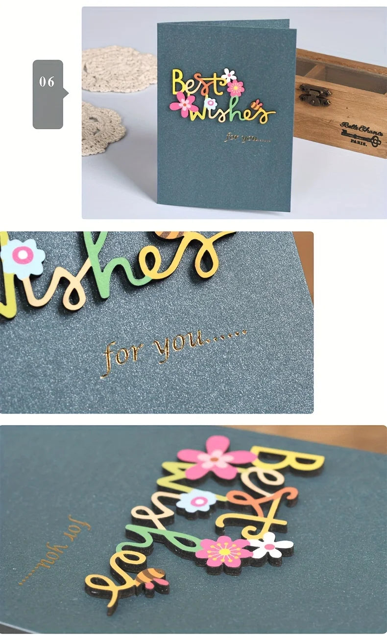 Universal Retro Wood Carving Patch Card Set – Mini Blessing Greeting Cards with Envelopes