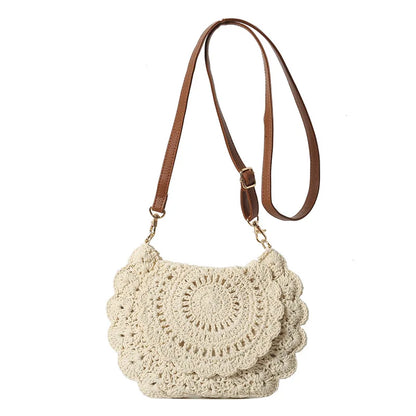 Fashion Hollow Woven Shoulder Bag for Women – Handmade Cotton Thread Crochet Crossbody Bag