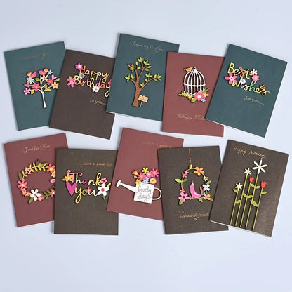 Universal Retro Wood Carving Patch Card Set – Mini Blessing Greeting Cards with Envelopes