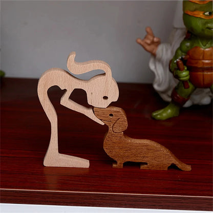 Wooden Dog and Human Figurine – Creative 3D Man Statue