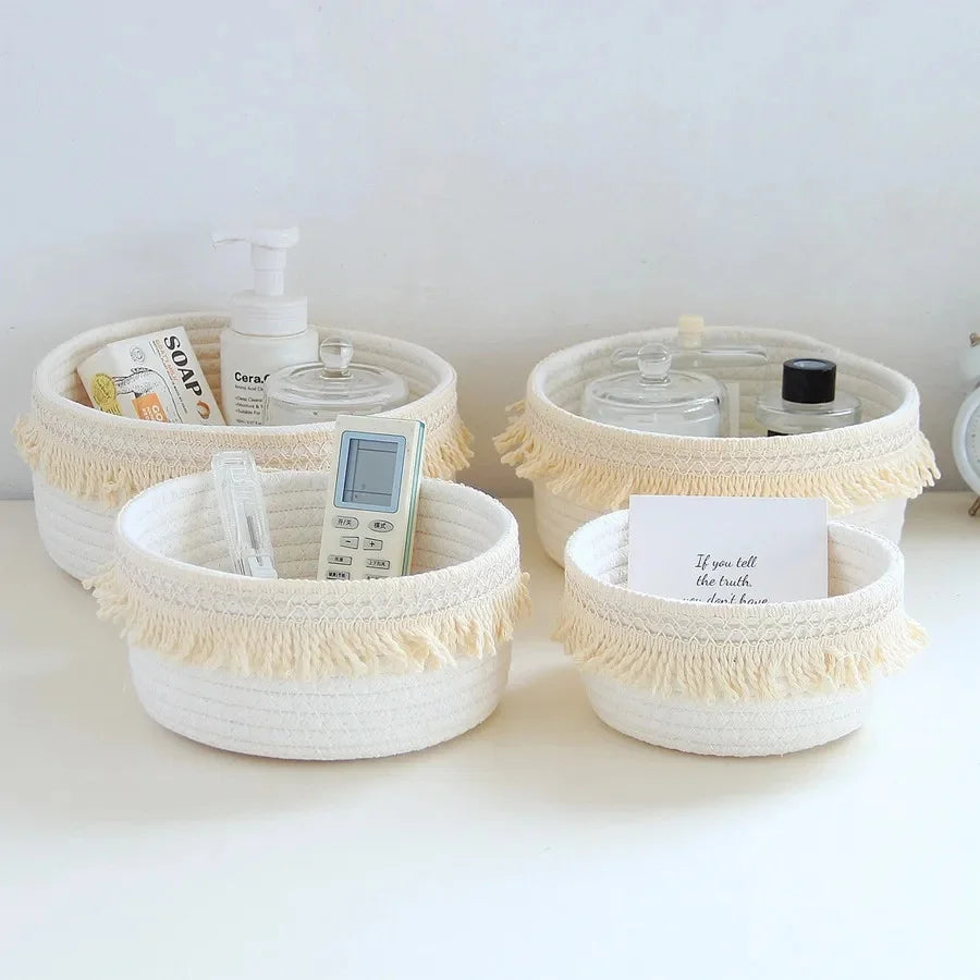 4-Piece Cotton Rope Storage Basket Set – Tasseled, Multipurpose Organizers