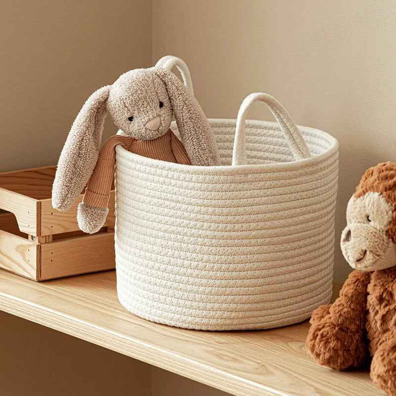 Solid White Cotton Rope Woven Storage Basket