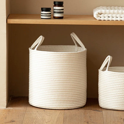 Solid White Cotton Rope Woven Storage Basket