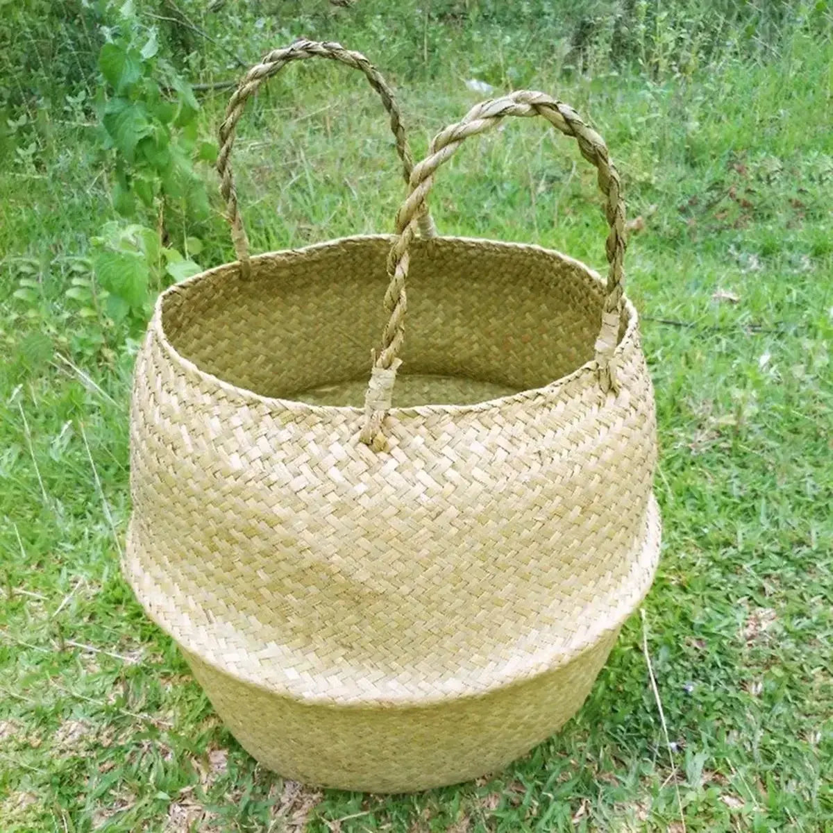 Seaweed Wicker Basket Rattan Hanging Flowerpot  Dirty Clothes Storage Brownstick