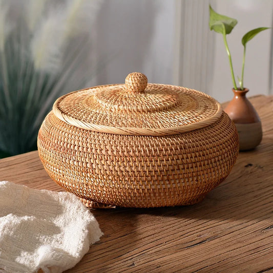 Handwoven Rattan Storage Box with Lid