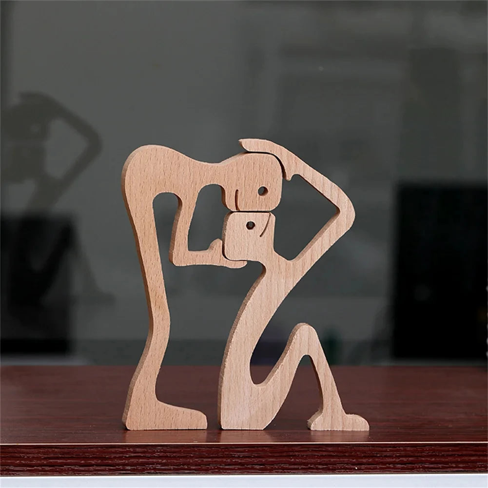 Wooden Dog and Human Figurine – Creative 3D Man Statue