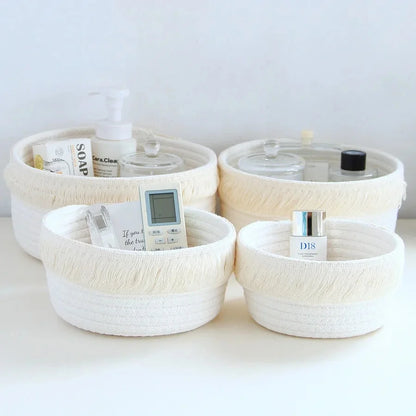 4-Piece Cotton Rope Storage Basket Set – Tasseled, Multipurpose Organizers