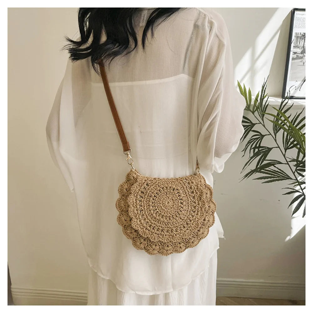 Fashion Hollow Woven Shoulder Bag for Women – Handmade Cotton Thread Crochet Crossbody Bag