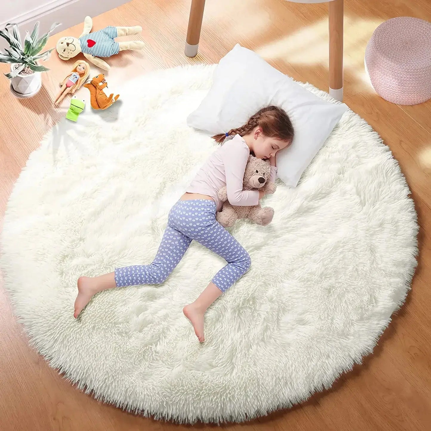 Super Soft Plush Round Rug – Fluffy White Carpet for Living Room & Bedroom