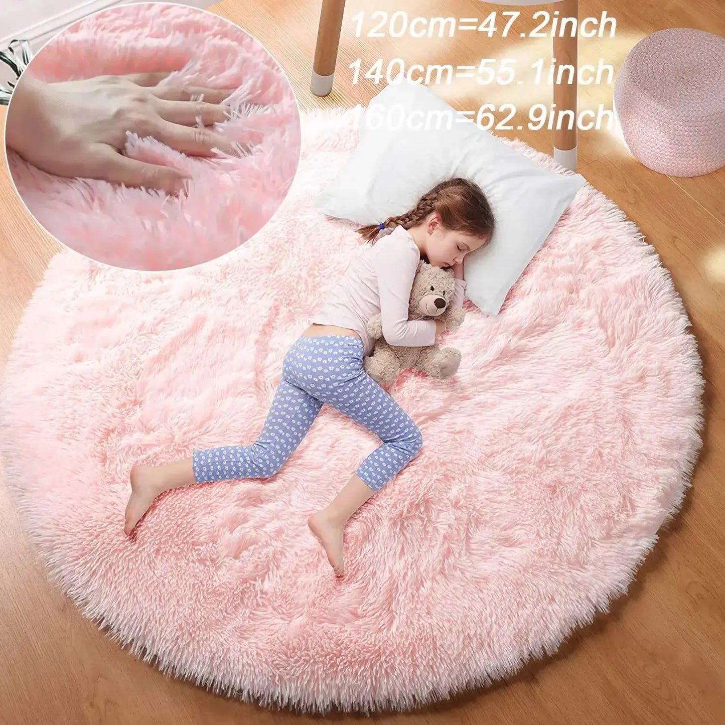 Super Soft Plush Round Rug – Fluffy White Carpet for Living Room & Bedroom Brownstick