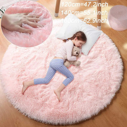 Super Soft Plush Round Rug – Fluffy White Carpet for Living Room & Bedroom Brownstick