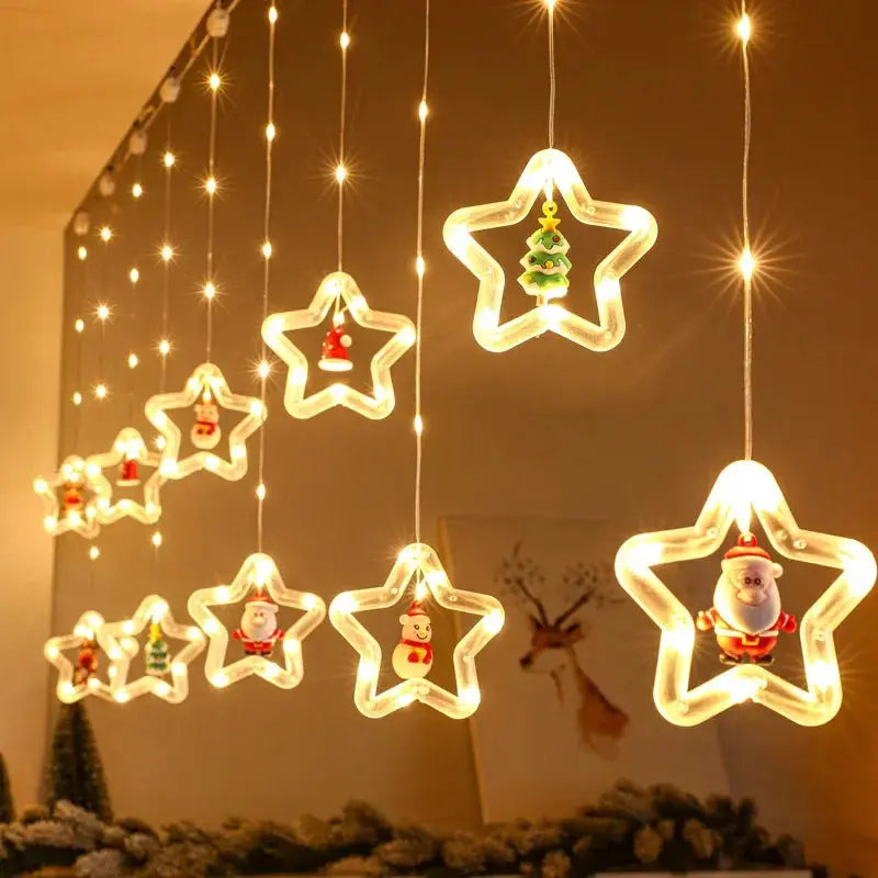 USB LED Christmas String Lights – Star & Santa Garland for Room Decor