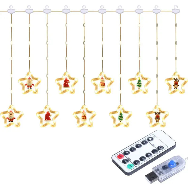 USB LED Christmas String Lights – Star & Santa Garland for Room Decor Brownstick