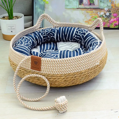 Washable Rattan Cat Bed - Removable Cushion Brownstick