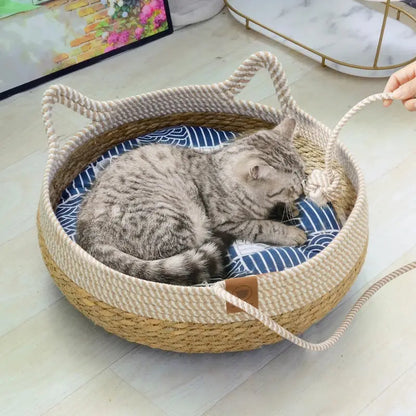 Washable Rattan Cat Bed - Removable Cushion Brownstick