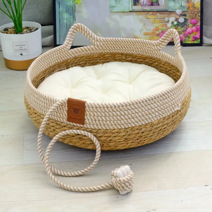 Washable Rattan Cat Bed - Removable Cushion Brownstick