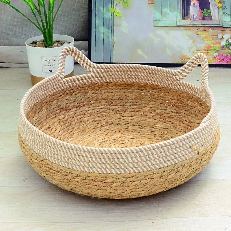 Washable Rattan Cat Bed - Removable Cushion Brownstick