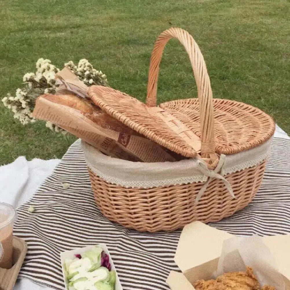 Wicker Picnic & Fruit Storage Basket - Multi-Function Easter Snack Container Brownstick