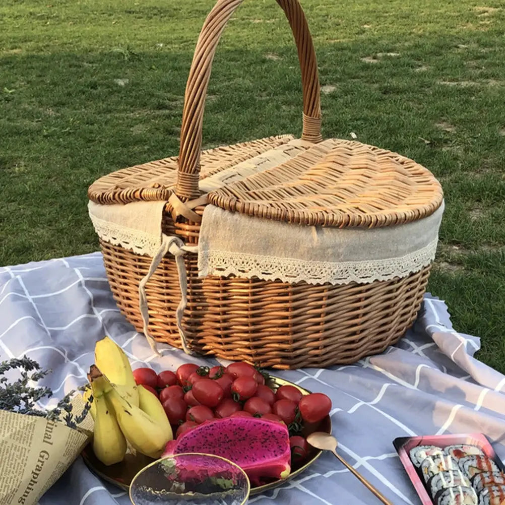 Wicker Picnic & Fruit Storage Basket - Multi-Function Easter Snack Container Brownstick