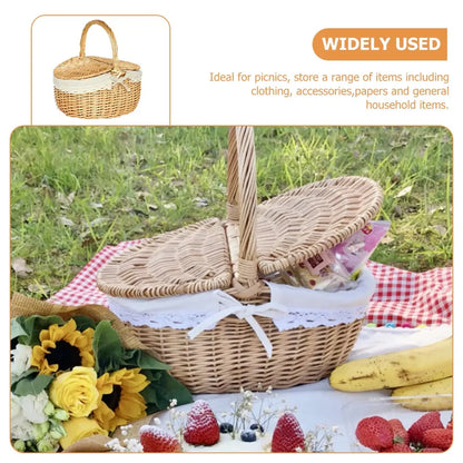 Wicker Picnic & Fruit Storage Basket - Multi-Function Easter Snack Container Brownstick