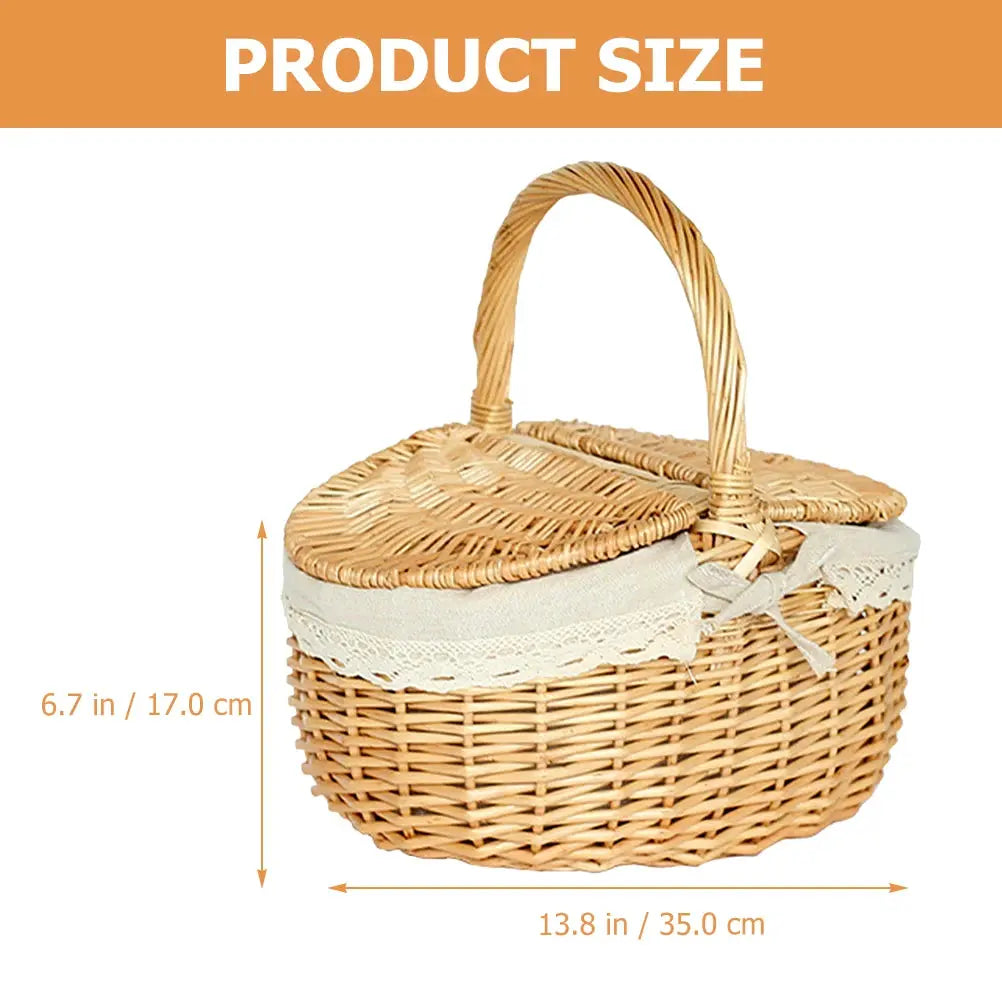 Wicker Picnic & Fruit Storage Basket - Multi-Function Easter Snack Container Brownstick