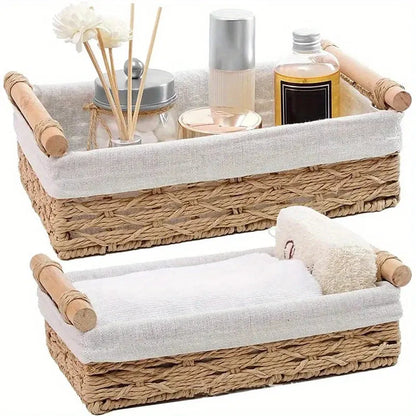 Wicker Storage Basket Organizer for Kitchen & Bathroom Countertops Brownstick