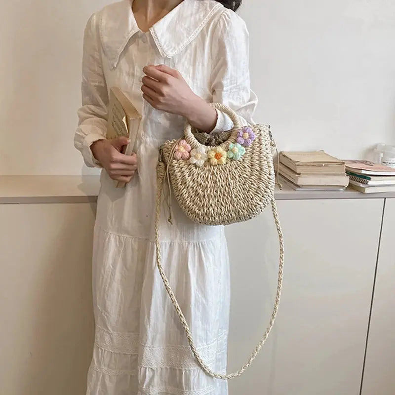 Women’s Handwoven Rattan Bag – Straw Beach Purse for Summer & Boho Style Brownstick