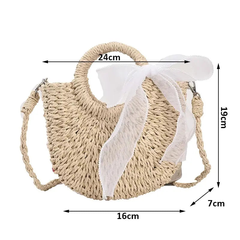 Women’s Handwoven Rattan Bag – Straw Beach Purse for Summer & Boho Style Brownstick