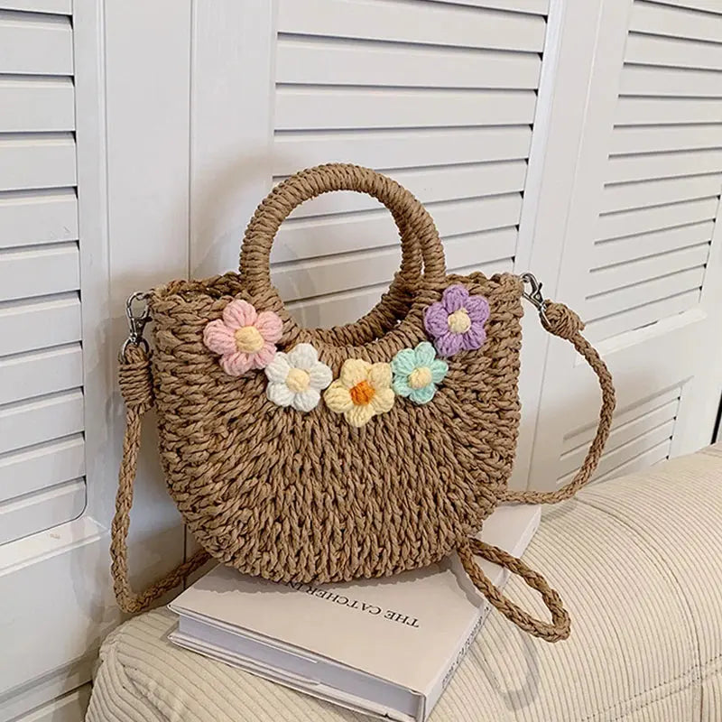 Women’s Handwoven Rattan Bag – Straw Beach Purse for Summer & Boho Style Brownstick