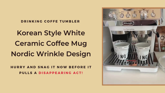 Korean Style White Ceramic Coffee Mug - Nordic Wrinkle Tumbler Design