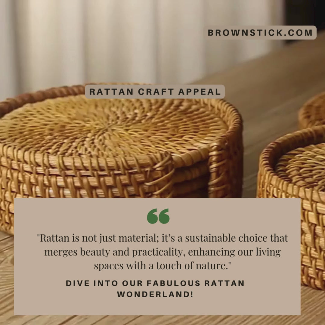 6-PCS Handwoven Rattan Coasters Set